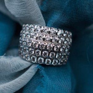 Crystal Pavé Wide Band Ring - Silver Tone